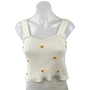 Find Me Now Women's Crochet Floral Embroidered Sleeveless Crop Cami Tank Top S/M